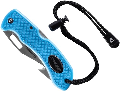 Cressi Chaku Knife Blue - Tauchermesser mit Doppelt Gezahnter und Glatter Rostfreier Klinge, ideal zum Tauchen und für Apnoe, Blau/Rostfreier Klinge, Einheitsgröße, Erwachsene Unisex