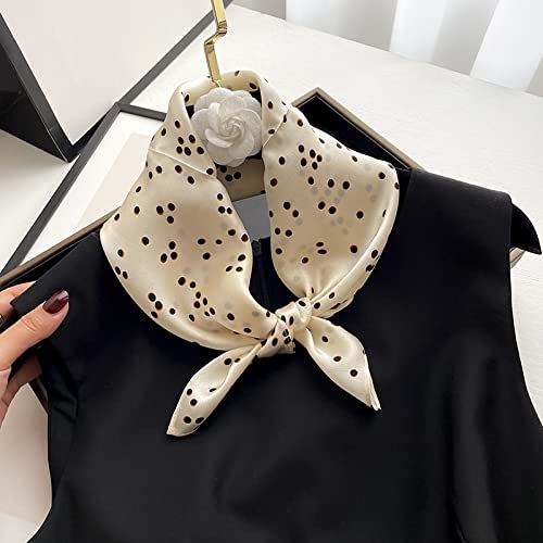Pañuelo de seda cuadrado pequeño con estampado de lunares finos para mujer, ideal para primavera y otoño.