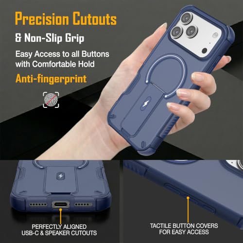Image of ZAP CASE Matte Kickstand Case for iPhone 17 Pro Max | Magsafe Compatible | Premium Polycarbonate Back + Flexible TPU Bumper | Foldable Stand | Military-Grade Drop Protection | Anti-Fingerprint | Blue
