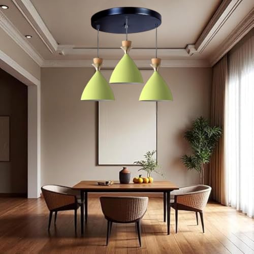 Image of Triple Dome Moss Green Aluminium Hanging Pendant Light - Modern Antique Ceiling Lamp, Adjustable Drop, E-27 Holder, (Bulb is not Included) 3 Light Cluster Set