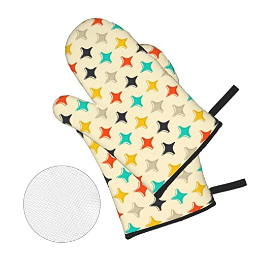 Modern Atomic Stars Retro Colors Oven Mitts And Pot Holders 4Pcs Sets，Funny Kitchen High Heat Resistant Oven Mitts，With Oven Gloves And Hot Pads Pot Holders For Baking Cooking Bbq Grilling #TOP2