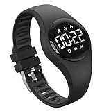 Kids Pedometer Watch, Digital Step Counter Watch, Waterproof Wristwatch, Calendar Alarm Clock for Children Boys Girls (Black)