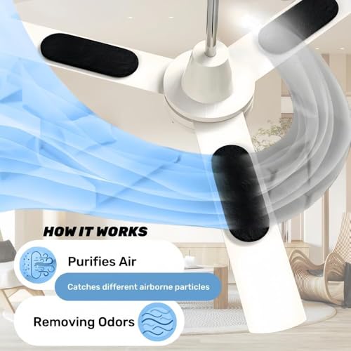 Image of Ceiling Fan Air Purifier Pads, Activated Coconut Shell Carbon Fan Filters Trap Dust, Odors & Allergens, Easy-Stick Universal Fit for Ceiling Fan Blades, Odorless & Unscented (3 Count)