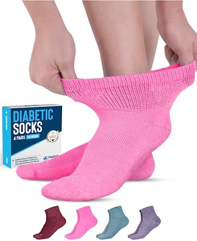 Doctor's Select Diabetic Socks for Women and Men - 4 Pairs | 1/4 Length Diabetic Socks Women | Womens Diabetic Socks | Wide Socks for Women