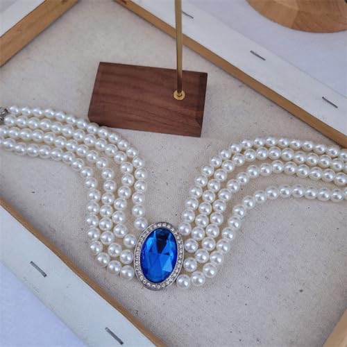 Boho Women Multilayer 1920s Necklace Blue Chunky Dainty Pearls Layered Choker Necklaces Handmade Beads Fashion Chunky Pendant Multilayer Adjustable Layering Chain Necklaces Set for Women (Blue)4