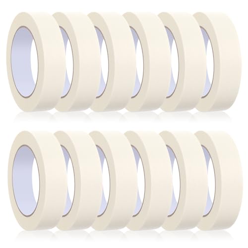 Image of 12 Rolls Masking Tape Bulk 1 Inch White Beige Masking Tapes for General Purpose, Craft, Art, Home, Office, School, 1 Inch x 55 Yards