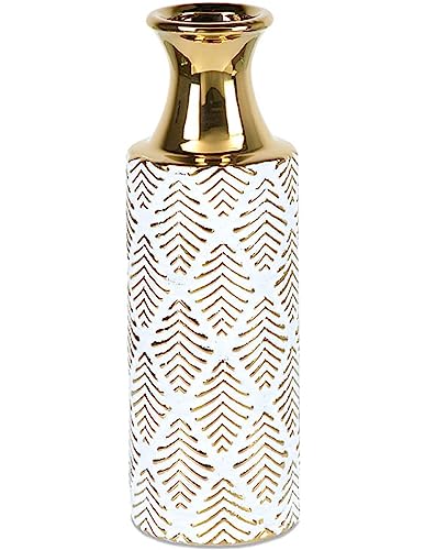 Presume de casa Jarron 31cm Cuello Estrecho Decorado Rombos Ceramica alodie Jarrones, centros Decorativos Cerámica 10 * 31 *...