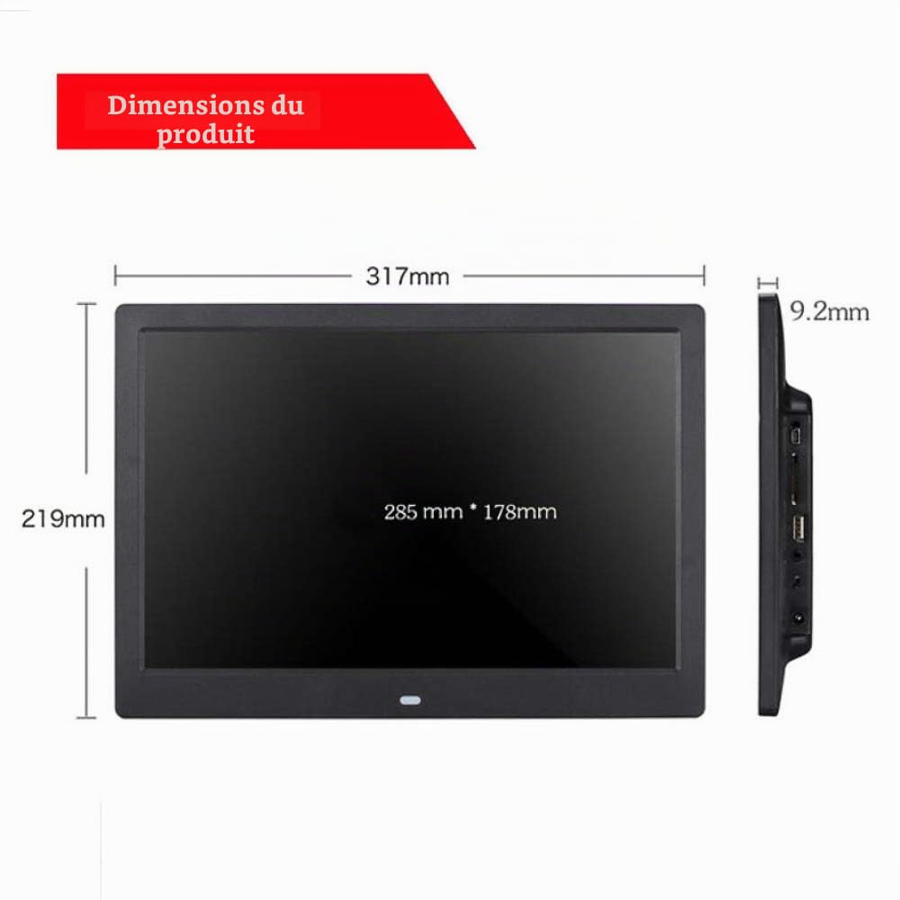 Cadre Photo Numérique 13 Pouces HD avec Télécommande Et Detecteur De Mouvement Cadre Photo Electronique LED Cadre 1080P 16:9 Cadre Photo Digital Compris l'horloge MP3 MP4 Calendrier,Black