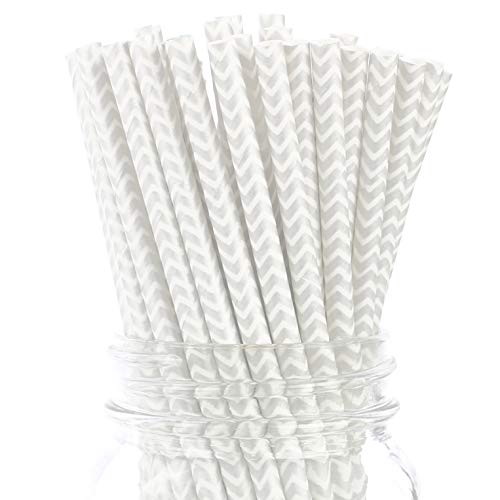 Cleverdelights Silver Chevron Paper Straws - 100 Straws - Biodegradable Eco-Friendly Drinking Straws #TOP29