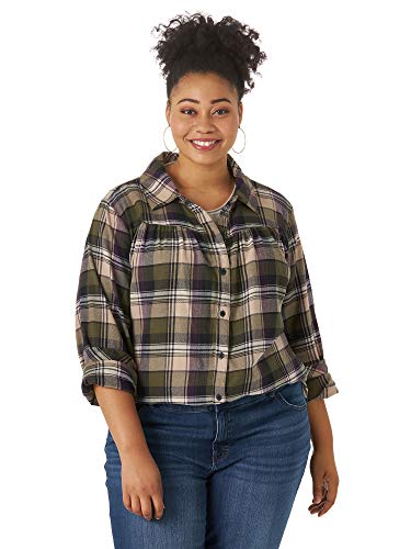 Riders By Lee Indigo Women's Plus Size Long Sleeve Semi-Fitted Flannel Shirt, Olive Night, 2X #TOP30