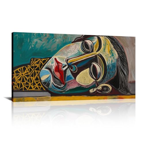 Toile murale abstraite visage bohème peinture colorée 65x130cm
