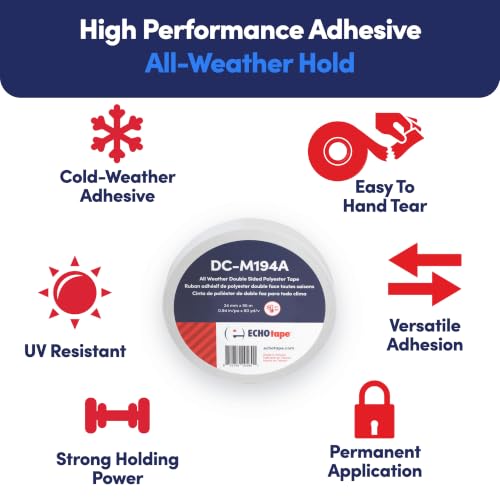 Image of ECHOtape DC-M194A Double-Sided Mounting Tape Clear 1.41 in x 60 yd | Double-Sided Polyester Tape, All Weather /Cold Weather Tape, Superior Holding Power, Clear Thin Tape, Insulation Mounting Tape