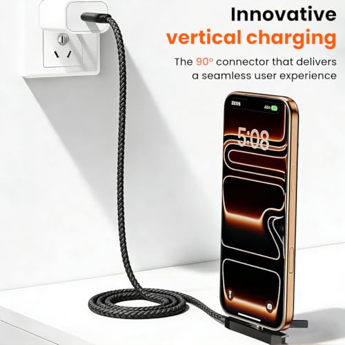 Image of Verilux 1.8M /5.9FT Right Angle Type C to Lighting Cable with Foldable Stand, PD 27W & 480Mbps Data Cable C Type Fast Charging with Nylon Braided Aluminum, Durable & Tangle-Free for iPhone 14 /13 /12
