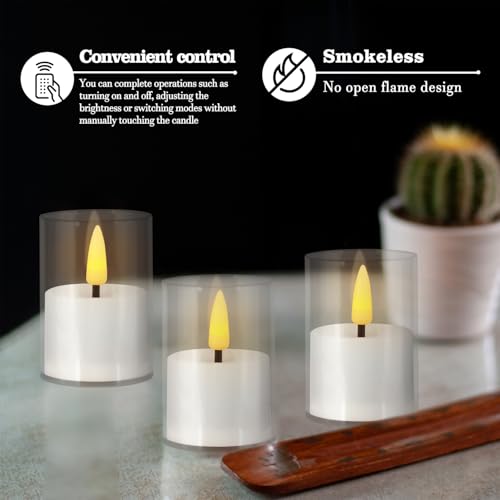 Image of 12 Pack LED Tea Light Candles, 3D flameless Flickering Candles | Battery powered, with remote control and timer, transparent acrylic, perfect for weddings, parties, and home decor (white)