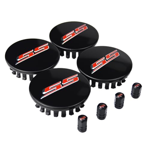 Image of (Set of 4) 68mm=2.67 inches SS Wheel Center Cap Covers Hub Cap 3D Emblem + Valve Stem Caps for 2016-2023 6th Generation Chevrolet Camaro