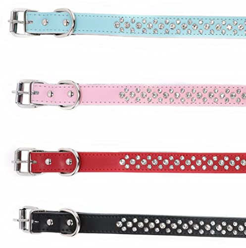 Btdcfy Rhinestones Pet Dog Collars Adjustable Sparkly Crystal Studded Genuine Leather Pet Collar For Small And Medium Dog 1" Wide #TOP2