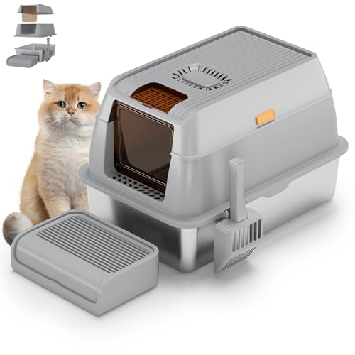 Edelstahl Katzenklo XXL Vollverschluss mit Aktivkohlefilter & ABS-Deckel – Geruchsneutralisierend, Leicht zu Reinigen inkl, Fußmatte und Schaufel 60L (Grau) Edelstahl Katzenklo XXL Vollverschluss mit Aktivkohlefilter & ABS-Deckel – Geruchsneutralisierend, Leicht zu Reinigen inkl, Fußmatte und Schaufel 60L (Grau)