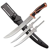 Elk Ridge - Outdoors Trek Interchangeable Fillet Knife Set, 3 Interchangeable Blades, Orange and Black TPR Handle, Hunting, Camping, Survival ER-TKFIX004