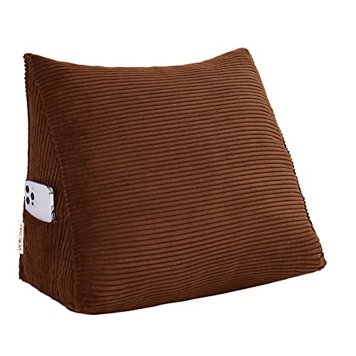 VERCART Coussin à Coins Anti Reflux, Oreiller Cervical Dossier de Soutien Lombaire, Coussin de Lecture Traversin de Canapé, Grands Dossier de Tête de Lit, Velours Côtelé, Marron Foncé, 45CM Cover