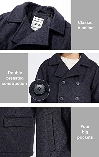 Image of SOLOCOTE Boys Coat Elegant Notched Collar Double Breasted Wool Blend Over Pea Coat