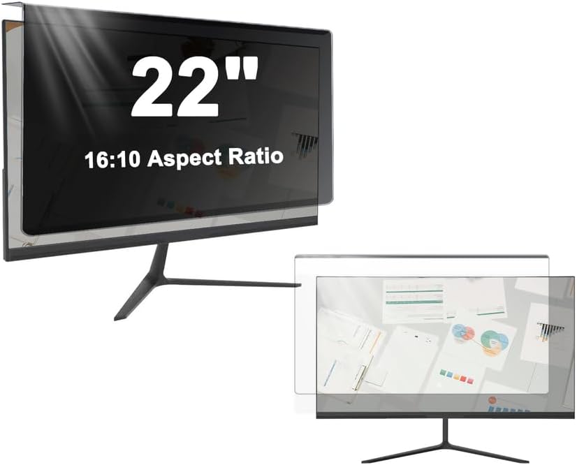 Hanging Removable Screen Protector Privacy Screen Panel for 22 inch 16:10 Widescreen Monitor,Anti Glare Blue Light Filter Monitor Privacy Shield,Black Security Shield Protector