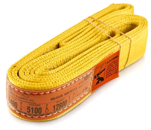 DD Sling 2 Inch x 6 Foot Nylon Lifting Sling – USA Made, 6,400 lb Vertical, 5,100 lb Choker, 12,800 lb Basket – 2-Ply Heavy Duty 900 Webbing, Type 3 Flat Eye & Eye Rigging Sling