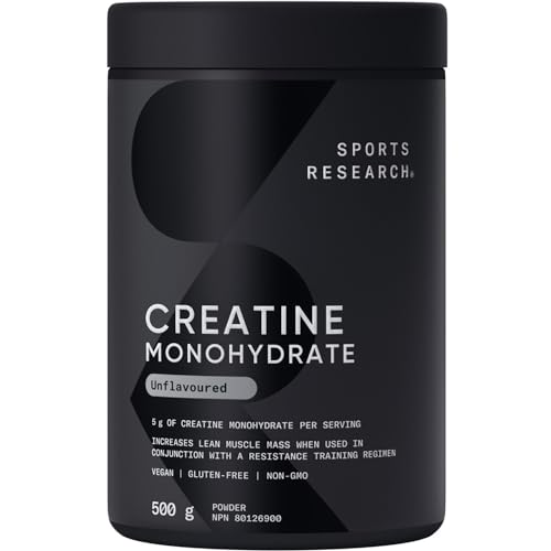 Sports Research Creatine Monohydrate - Gain Lean Muscle, Improve Performance and Strength and Support Workout Recovery - 5 g Micronized Creatine - 1.1LBS