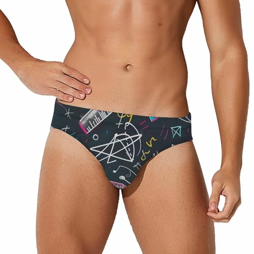 Mathematical Multicolored Formulas Mens Swim Briefs Bikini Swimwear Print Beach Shorts Sexy Swimsuit M