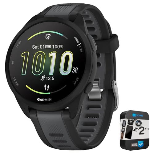 Garmin 010-02863-20 Forerunner 165 Smart Sport Watch, negro + gris pizarra, modelo oficial de Estados Unidos, paquete con paquete de protección mejorada CPS de 2 años