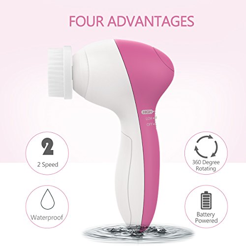 PIXNOR P2017 Waterproof Facial Cleansing Brush and Massager with 7 Brush Heads for Deep Cleansing, Exfoliating, Removing Blackhead and Massaging (Classic Rosy)