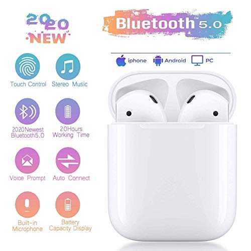 Auriculares Bluetooth 5.0 Auricular Inalámbrico Control Táctil con Graves Profundos In-Ear Auriculares Bluetooth con Caja de Carga Rápida IPX5 Impermeables,para Android/iPhone/Airpods/Samsung