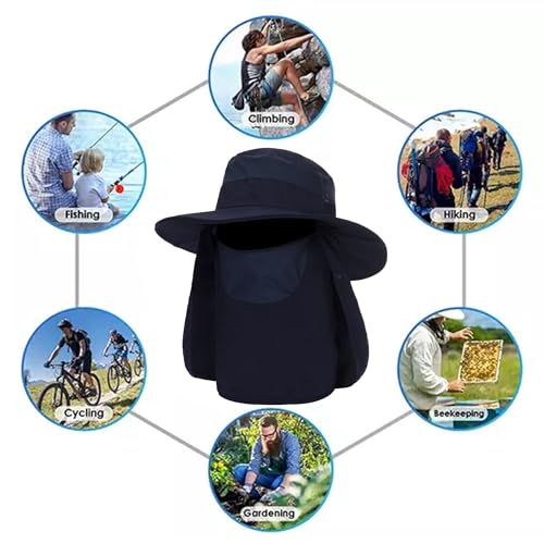 Chapéu de sol masculino com aba no pescoço, secagem rápida, proteção UV, chapéu de pesca de aba larg