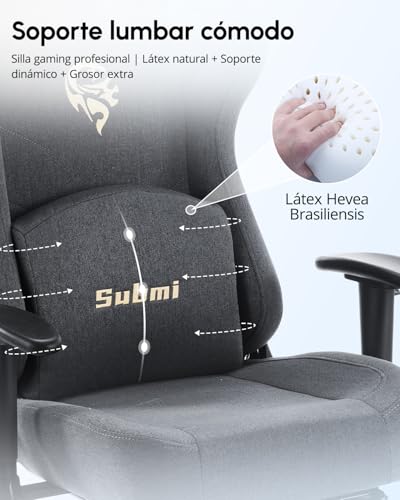 Miniatura 6 de Submi Silla Gaming, Sillas Gaming Ergonómica, Réglable Cadeira Silla De Oficina Acolchada, Pc Silla Gamer Para Adultos Con Reposapiés, Silla Gamer Adulto Con Soporte Lumbar 150kg Gris Oscuro