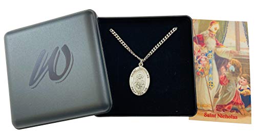 Westmon Works Saint Nicholas Pewter Medal on a Stainless Steel Chain with Holy Card Real Santa Boxed Set3