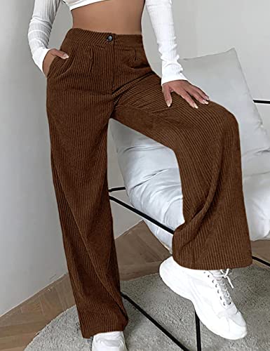 SCUSTY Women's Vintage Corduroy High Elastic Waist Wide Leg Pocketed Pants Trouser4