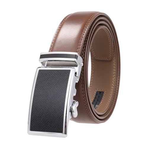 Men's Solid Color Automatic Belt, 3.5Cm Metal Buckle Work Belt, Handmade Brown Black 125cm