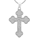  925 Sterling Silber Eastern Orthodox Kruzifix Kreuz Damen Anhänger Halskette (Kommt mit eine 45 cm kette)