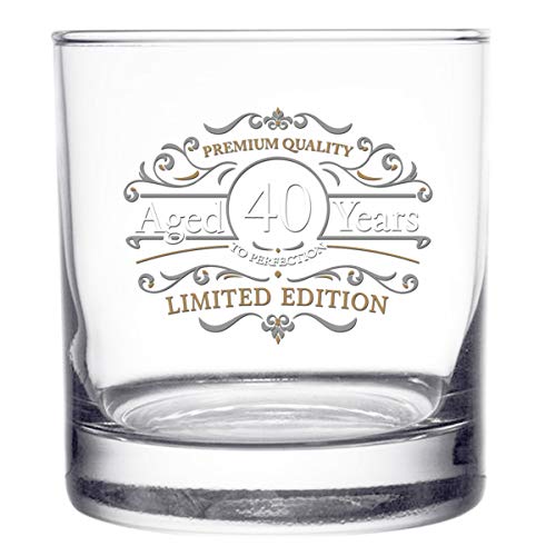 1981 Vintage Edition Birthday Whiskey Scotch Glass (40th Anniversary) 11 oz- Vintage Happy Birthday Old Fashioned Whiskey Glasses for 40 Year Old- Classic Lowball Rocks Glass- Birthday, Reunion Gift