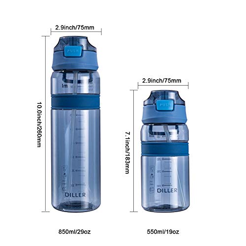 Diller Water Bottle With Straw, 28 Or 18 Oz Bpa Free Plastic Water Bottle With Leak Proof Flip Top Lid For Gym Camping Workouts Outdoors (Clear Blue, 18 Oz) #TOP6