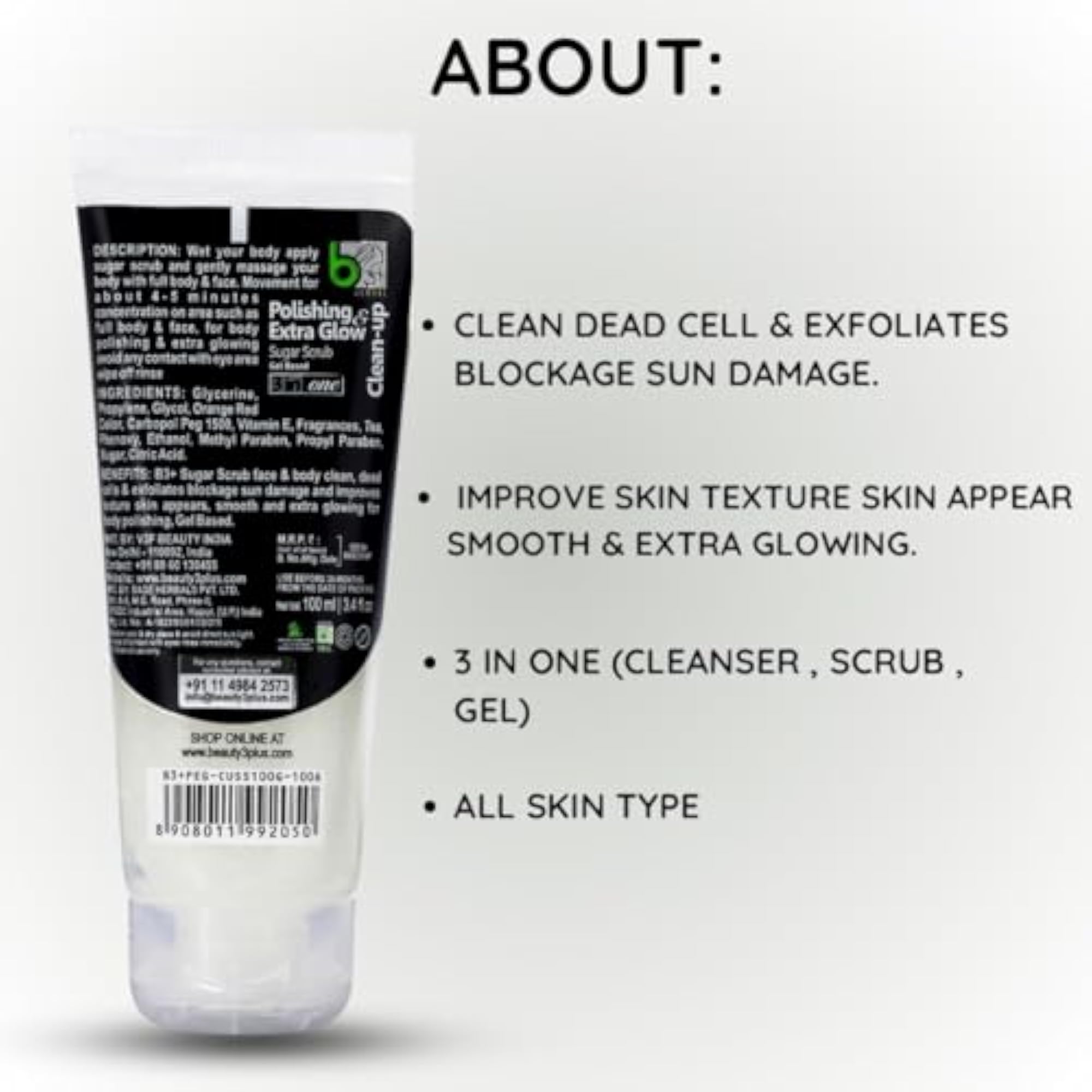 Sugar Scrub Clean-Up Gel, 3-in-1 Exfoliating Face Scrub