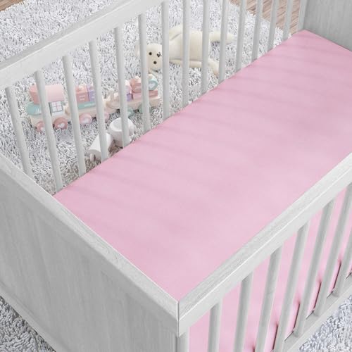 Amazon Basics Cotton Jersey Fitted Crib Sheet, 28x52, Pink