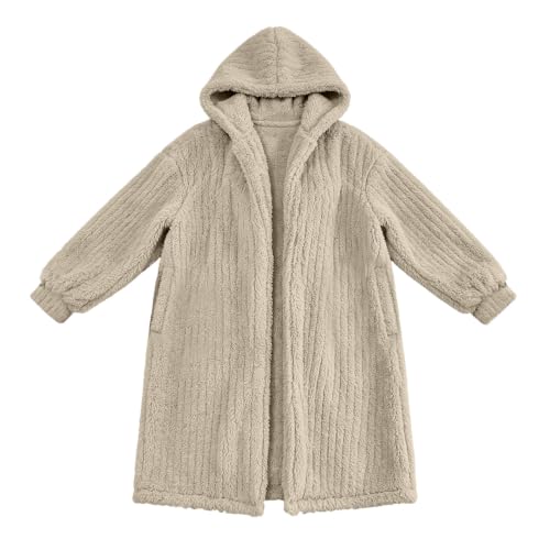 TERGHTP Womens Fleece Jacket Sherpa Hooded Open Front Winter Long Coat - image 7