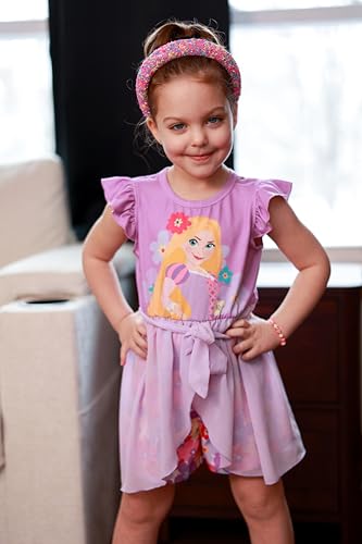 Image of Disney Princess Frozen Elsa Minnie Mouse Stitch Toddler Girl Romper With Skirt Overlay Summer Jumpsuit with Bow 2-6 Years