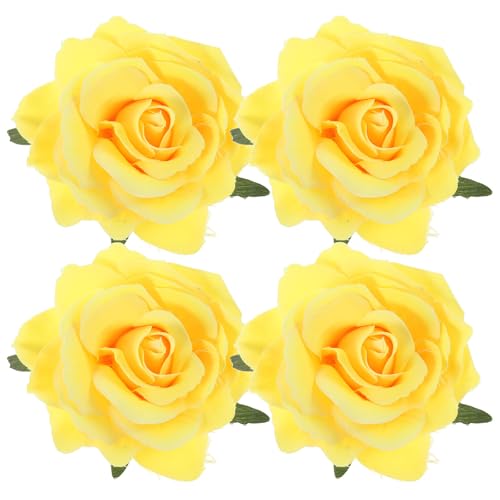 CALLARON 4Pcs Rose Hairpin Red Hair Clip 11x4cm Pins Fabric Floral Clips Floral Brooch Hair Accessories for Women(Yellow)