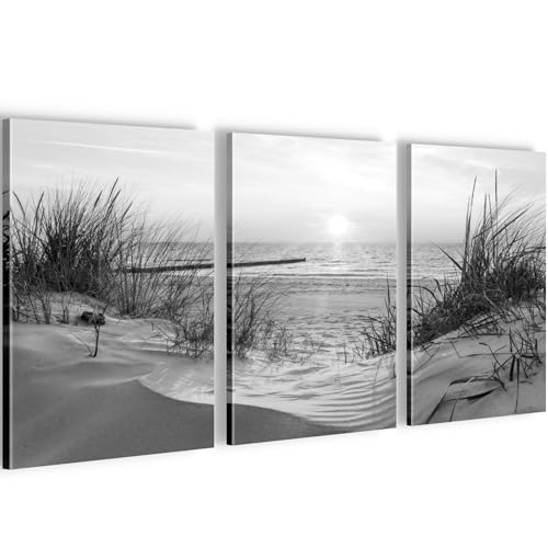 Runa Art Puesta De Sol Playa Cuadro Decorativo para Sala Dormitorio XXL blanco y negro Mar Naturaleza 3 Piezas Decoración de Pared 041730c