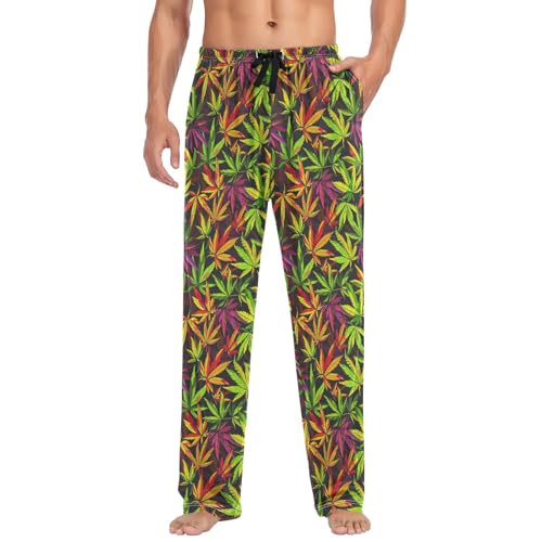 Aflyko Men's Pajama Pants Marijuana Bright Pjs Sleepwear Bottoms