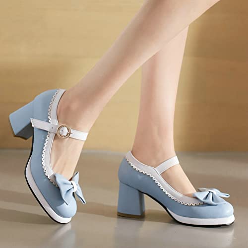 LUXMAX Women Bow Mary Jane Wingtip Shoes Platform Chunky High Heel Oxford Kawaii Pumps Block Heel Buckle Cute Pumps3