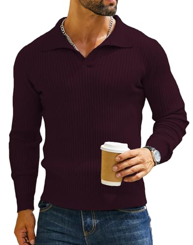 Image of DENIMHOLIC Men's Cotton Full Sleeve Collar Polo Sweater for Men, Rib Knitted Sweaters for Men Winter Sweater for Man
