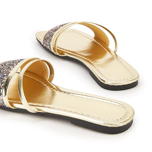 Image of Women's Open Toe Flat Sandals Rhinestone Glitter On Casual Fashion Slippers Quick Drying Indoor & Outdoor Slides