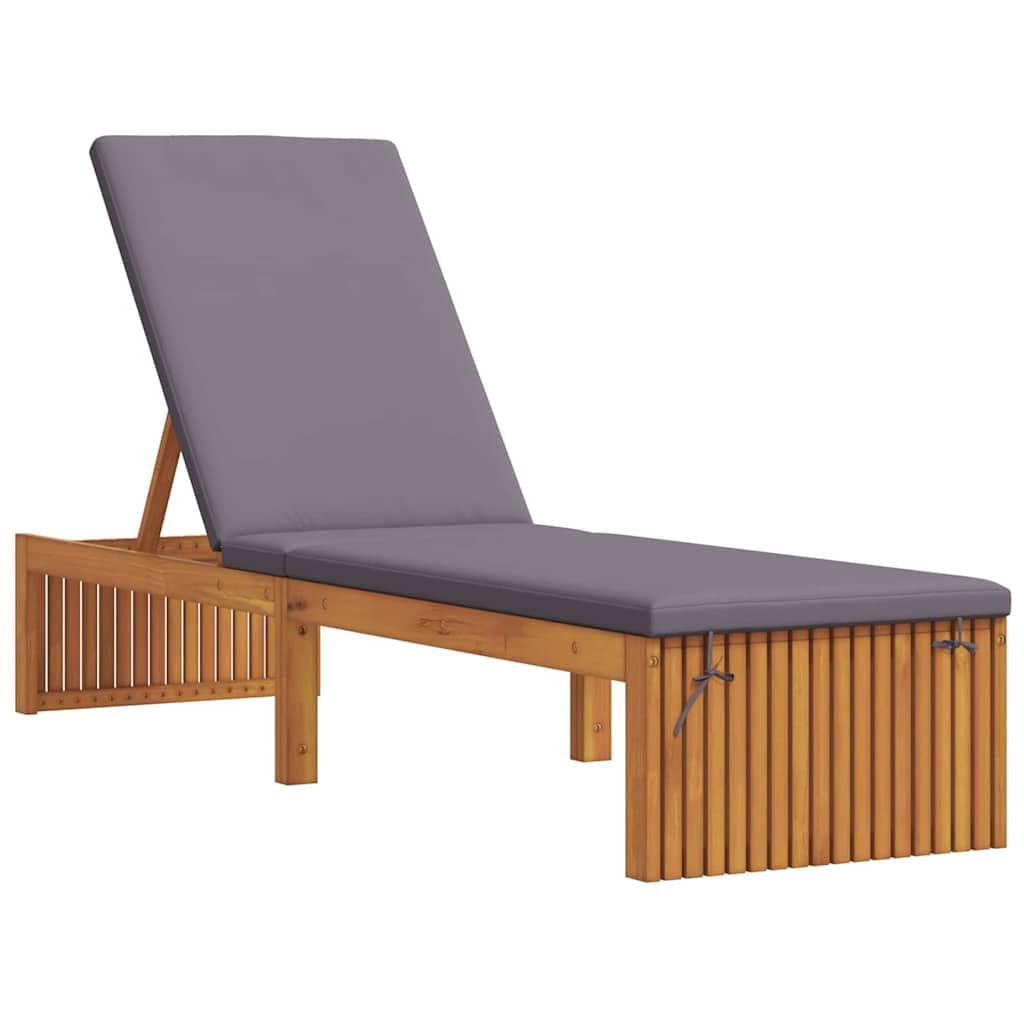 Chaise longue de relaxation en bois réglable avec coussin, transat de jardin marron naturel
